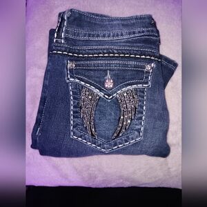 Miss Me Dark Blue Boot Cut Size 28 Jeans with Silver Accents